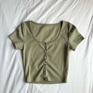 Sage button up crop top (S)